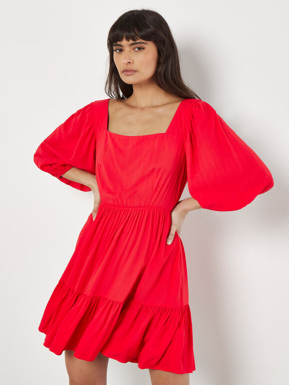 Chevron Texture Cut-Out Mini Dress, Red, large