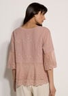 Embroidered Cotton Mesh Blouse, Pink, large