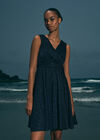 Metallic Pleat Skater Mini Dress, Navy, large