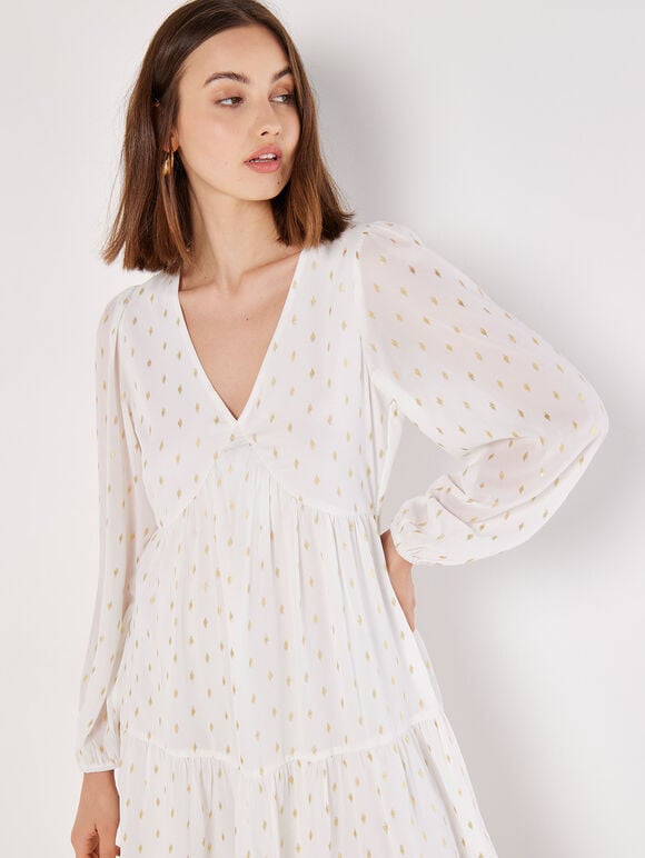 Gold Foil Mini Dress, Cream, large