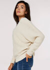 Fluffy Button Cuffed Jumper, White, large