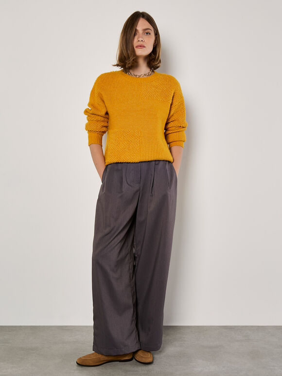 Patchwork Popcorn Jumper, Mustard, large