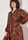 Curve Paisley Shimmer Midi Dress, Rust, large