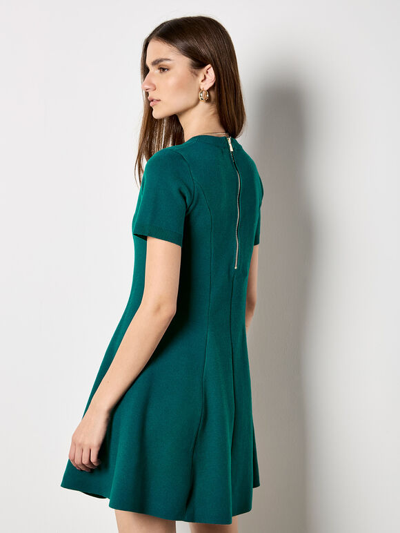 Panel Knitted A-Line Mini Dress, Teal, large