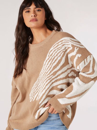 Fuzzy Zebra Stripe Oversized Jumper