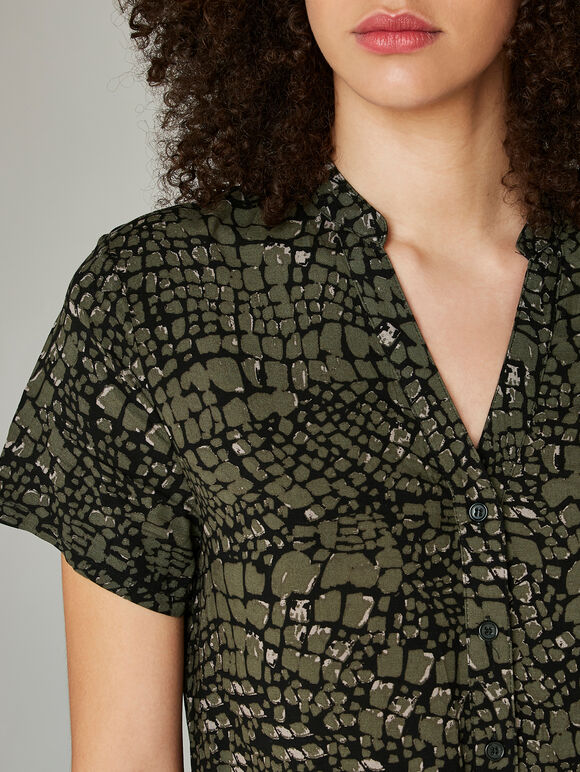 Khaki Animal Print Utility Jumpsuit, Khaki, large