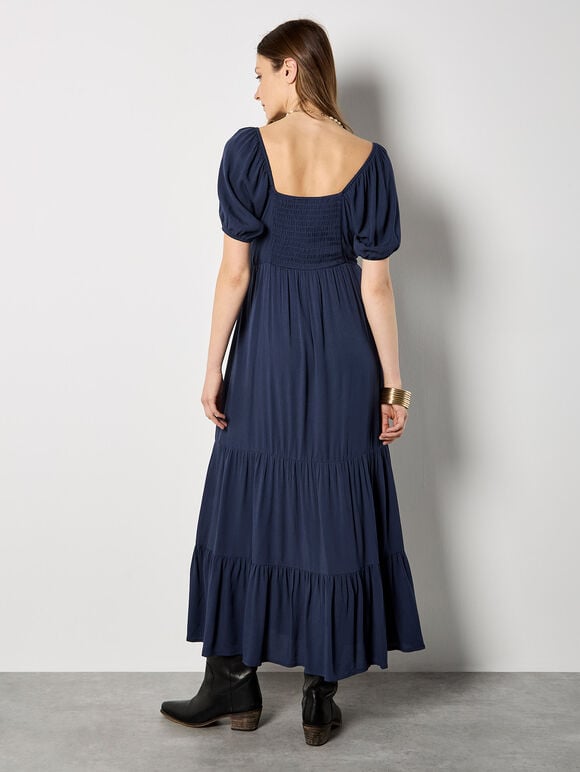 Crinkle Tiered Maxi Dress, Navy, large