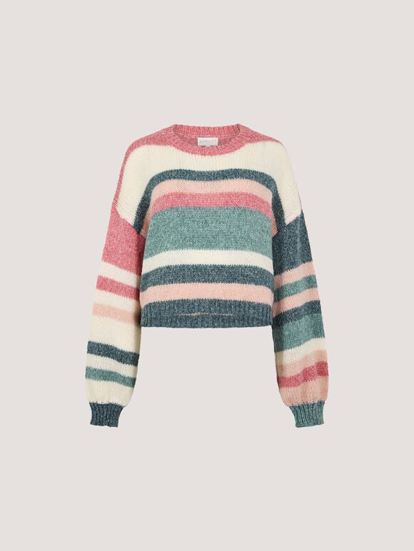 Soft Stripe Knit Cropped Jumper, Pink, large