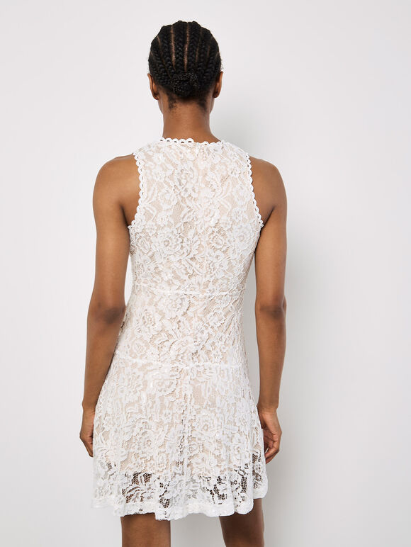 Lace Skater Mini Dress, White, large