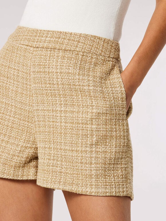 Gold Tweed Tailored Shorts, Stone, large