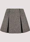 Pleated Herringbone Mini Skirt, Black, large