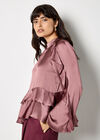 Ruffle Crinkle Satin Top, Pink, large