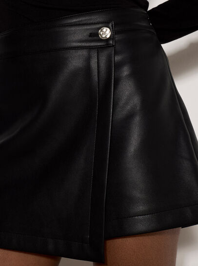 Faux Leather Wrap Mini Skort