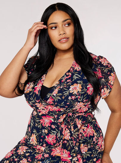 Curve Floral Wrap Midi Dress