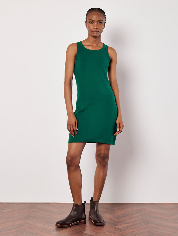Knitted Shift Mini Dress, Green, large