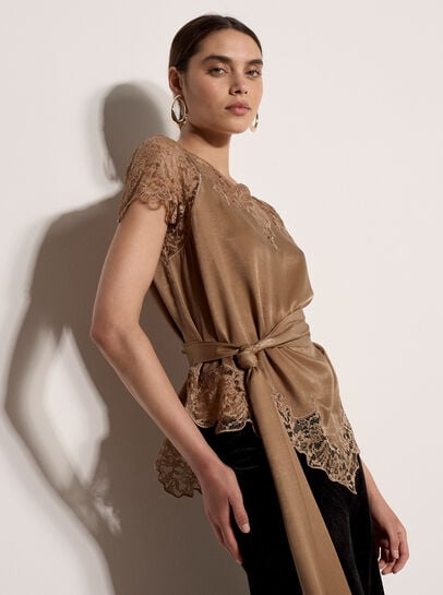 Lace Insert Satin Scarf Top