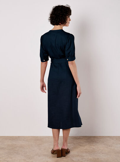 Button Down Linen Blend Midi Dress