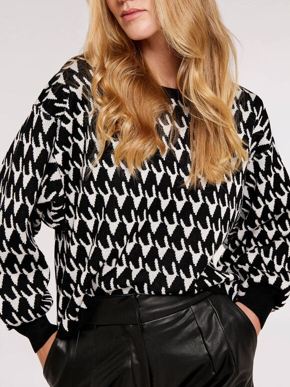 Houndstooth Batwing Jumper, Black, large