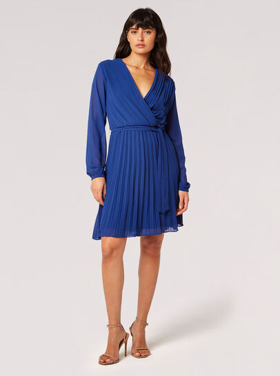 Pleated Chiffon Wrap Mini Dress