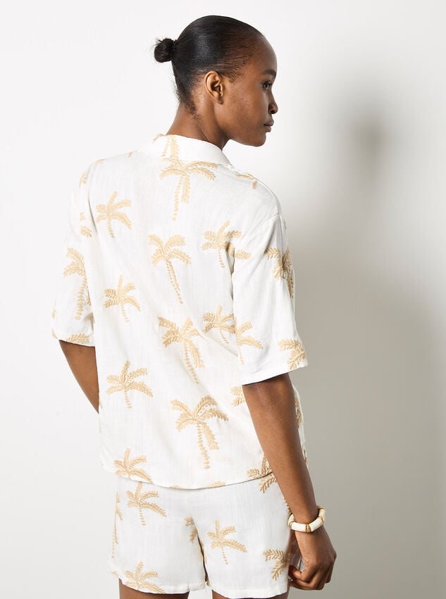 Embroidered Palm Trees Shirt, Cream, large