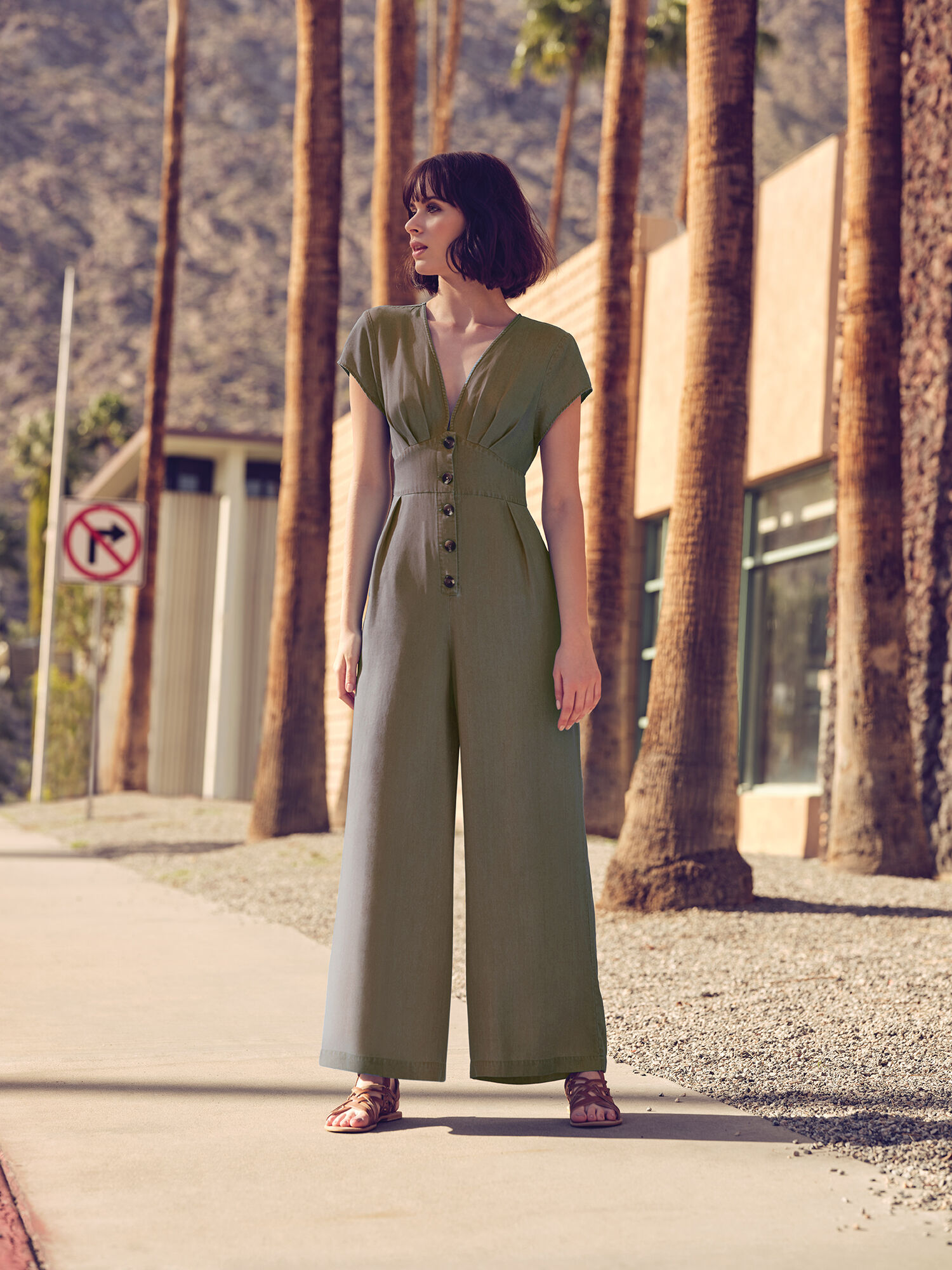 Khaki wide leg jumpsuit 2025