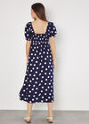 Polka Dot Bow Detail Midi Dress, Navy, large