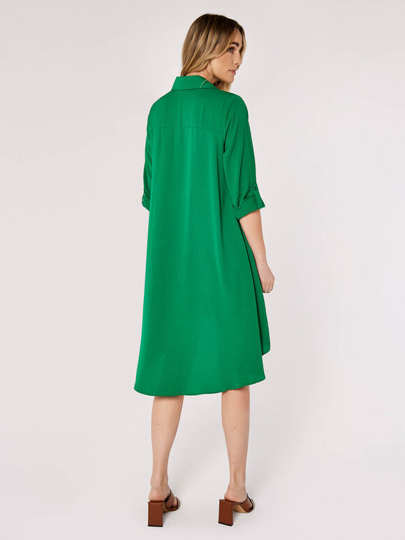 High-Low Hem Shirt Mini Dress, Green, large