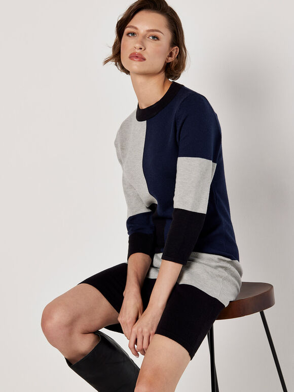 Colour Block Bodycon Mini Dress, Navy, large