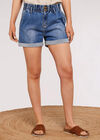 Denim Turn Up Shorts, Blue, large