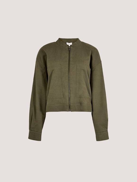 Lightweight Denim Bomber Jacket, Khaki, large