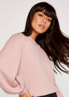 Volume Sleeve Crew Neck Jumper, Pink, large