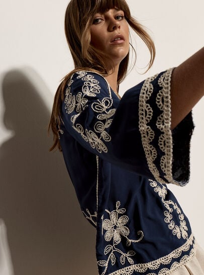 Embroidered Bell Sleeve Top
