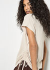Waffle Knit Ruched T-Shirt, Stone, large