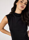 High Neck Side Ruched Top, Black, large