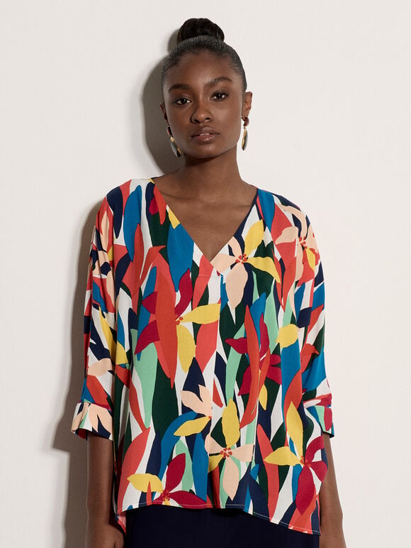 Colour Block Woven Blouse, Orange, large