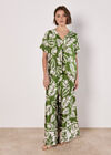 Tropical Leaf Print Satin T-Shirt, Green, large