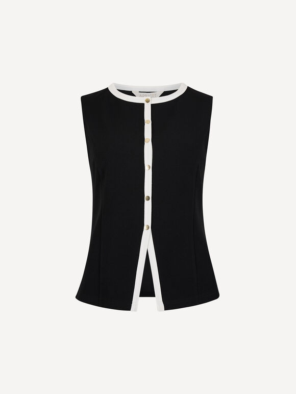 Jersey Crepe Monochrome Waistcoat, Black, large