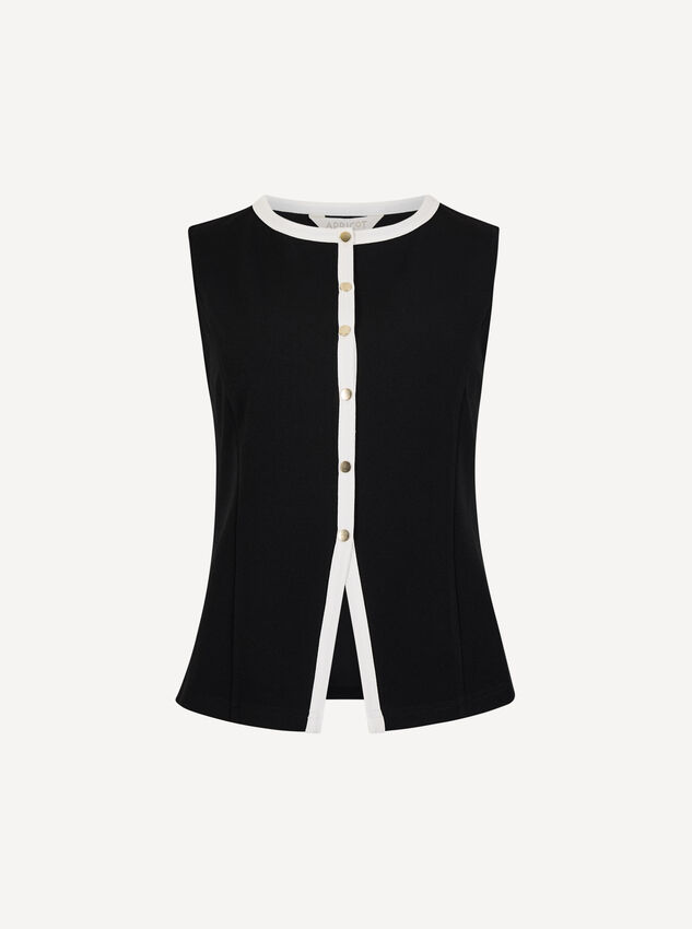 Jersey Crepe Monochrome Waistcoat, Black, large
