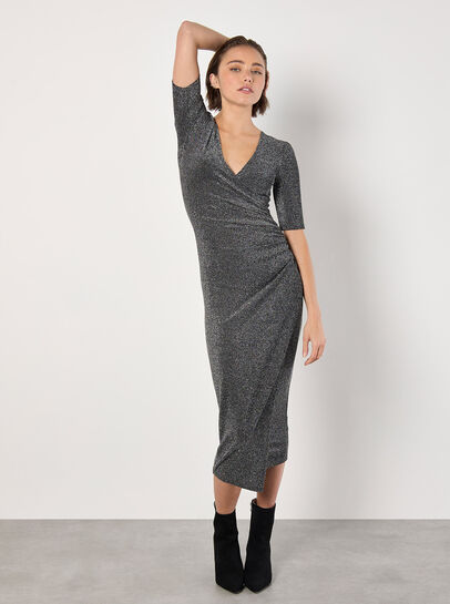 Foil Sparkle Ruched Midi Dress