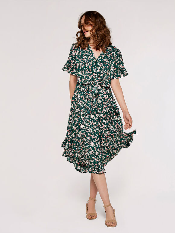 Floral Knot Midi Dress, Green, large