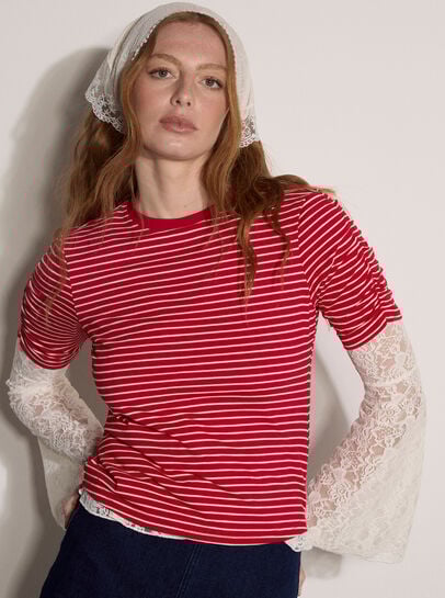 Ruched Sleeves Stripe Top