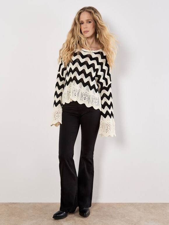 Chevron Scallop Boarder Jumper, Cream, large