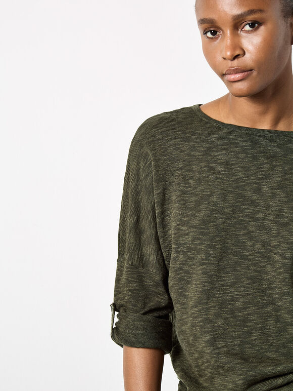 Cotton Blend Ruched Side Jumper, Khaki, large