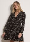 Floral Wrap Mini Dress, Black, large