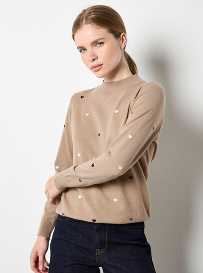 Embroidered Hearts Fine Knit Jumper