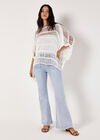 Open Knit Cotton Blend Poncho, White, large