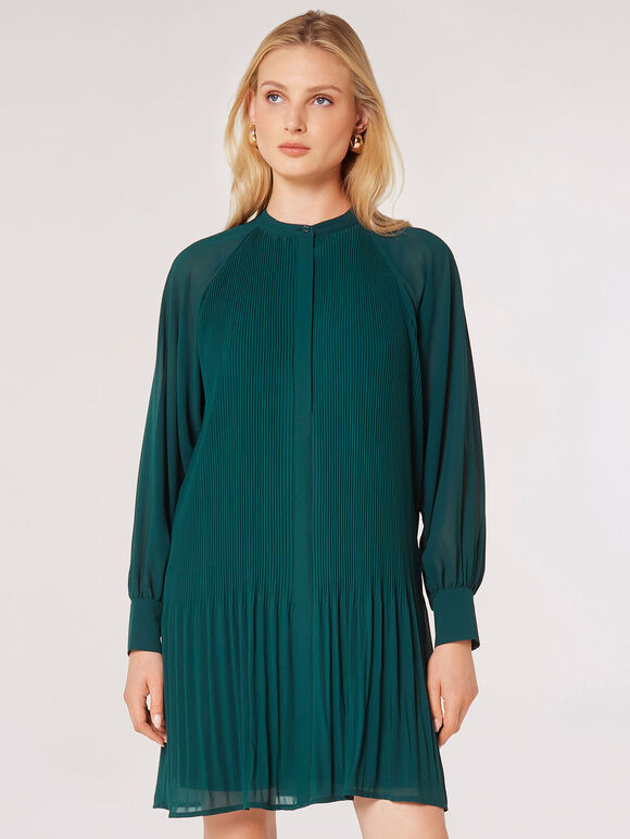 Chiffon Plisse Mini Dress, Green, large