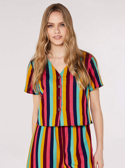 Vertical Striped Buttoned Top