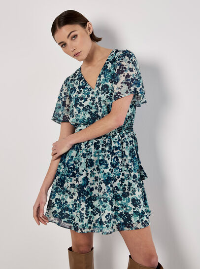 Blurred Floral Tiered Mini Dress