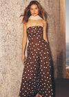 Polka Dot Bow Back Wide-Leg Jumpsuit, Brown, large